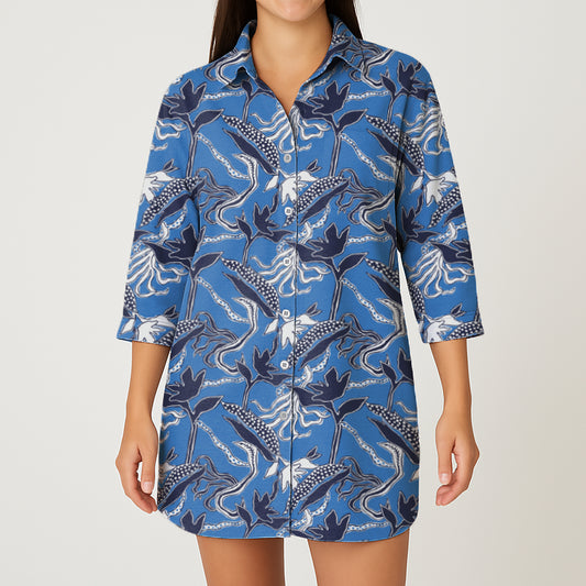 Camisón Mujer Flores africanas azul CH