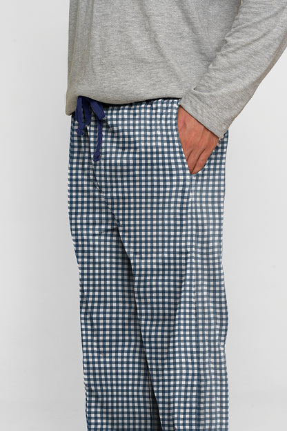 Pantalón Hombre Cuadros Azul Oscuro Blanco TP
