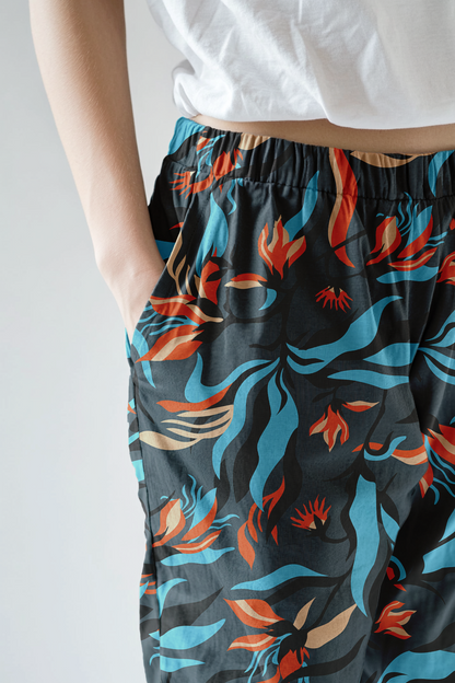 Pantalón Mujer Florales Africanas Azul y Naranja CH