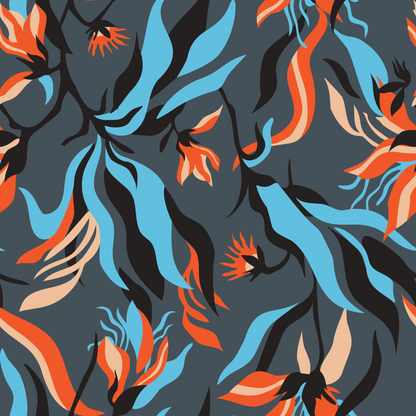 Pantalón Mujer Florales Africanas Azul y Naranja CH