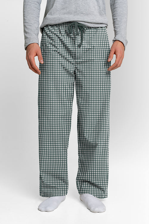 Pantalón Hombre Cuadros Verde Oscuro Blanco TP